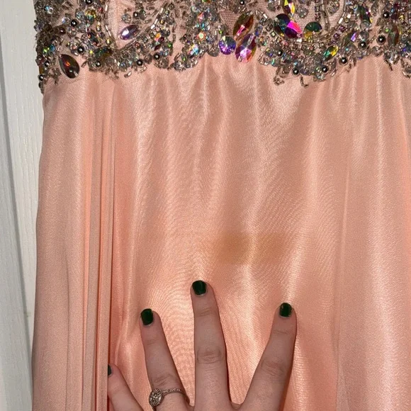 Sparkling Peach Gown with Embellished Bodice - Picture 6 of 6